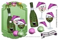 Christmas celebrations toony glasses in cerise hats and wine in festive frame, makes a lovely card, 