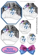Lovely snowmen playing in the snow in blue hexagon pyramids