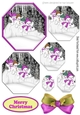 Lovely snowmen playing in the snow in pink hexagon pyramids