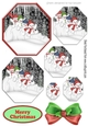 Lovely snowmen playing in the snow  in peach hexagon pyramids