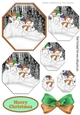 Lovely snowmen playing in the snow in brown hexagon pyramids