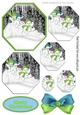 Lovely snowmen playing in the snow in green hexagon pyramids