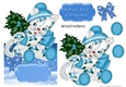 cute kitty in blue with holly and bow over the edge