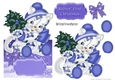cute kitty in purple with holly and bow over the edge