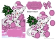 cute kitty in pink with holly and bow over the edge