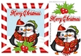 cuddle up! penguins in candy cane frame with holly