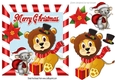 Lovely lion in christmas hat with little mouse & holly