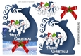 Snowmen riding a reindeer silhouette over the edge