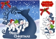 Snowmen riding a reindeer silhouette in the snow 8x8