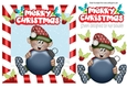 christmas elf with bauble and holly inthe snow