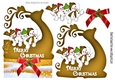 Snowmen riding a gold silhouette reindeer over the edge