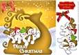 Snowmen riding a gold silhouette reindeer in the snow 8x8