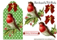 Lovely robin on a tag with holly, bow with baubles