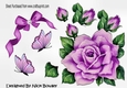pretty painted big lilac rose, with bow and butterflies