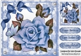 pretty painted big blue rose, with pearls and butterflies 8x8