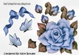 pretty painted big blue rose, with bow and butterflies