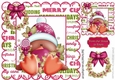 cheeky little robin in pink hat in  festive frame with bow 8x8