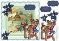 Pretty snow scene with deer and poinsettias in blue 8x8