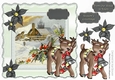 Pretty snow scene with deer and poinsettias in silver 8x8
