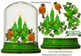 Pretty glass dome with green candles and robins