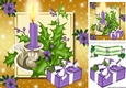 Pretty purple candle with holly. with present 8x8