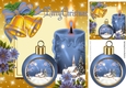 Pretty blue candle with church and bauble, with holly 8x8
