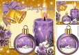 Pretty lilac candle with church and bauble, with holly 8x8
