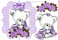 Baby bear in gingham frame with purple roses and bow