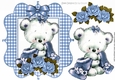 Baby bear in gingham frame with blue roses and bow