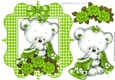 Baby bear in gingham frame with roses and green bow