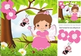Little faerie in pink, sitting on a branch with bumble bee 8x8
