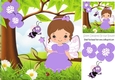 Little faerie in lilac, sitting on a branch with bumble bee 8x8