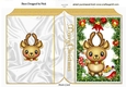 Little reindeer in festive frame with bow, folded book
