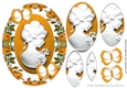 Pretty cameo lady in gold roses pyramids with butterflies