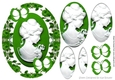 Pretty cameo lady in green roses pyramids with butterflies