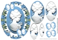 Pretty cameo lady in blue roses pyramids with butterflies