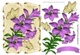Pretty lilac lilies on a scroll with gold butterflies