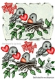 Sweet love birds in silver with flowers on a scroll