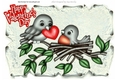 Sweet love birds in silver with flowers on a scroll A4
