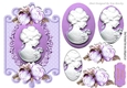 pretty cameo lady with purple roses on a plaque oval pyramids