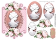 pretty cameo lady with peach  roses on a plaque oval pyramids