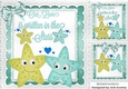 Our love is written in the stars, with lace and turq bow 8x8