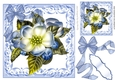 Pretty blue flower in ornate scroll frame with organza bow