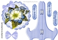Pretty blue flower on lace with bow, plate and stand