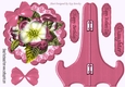 Pretty pink flower on lace with bow, plate and stand