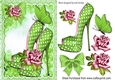 Pretty green polkadot shoes, roses, & butterflies with lace A5