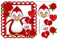 I LUV U! Penquin with hearts and red roses 8x8