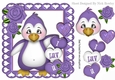I LUV U! Penquin with hearts and purple roses 8x8