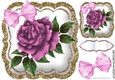 pretty painted pink roses with organza bow in gold glitter 8x8 frame