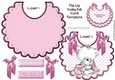 Cute little white bear with her pink blanket on a bib
